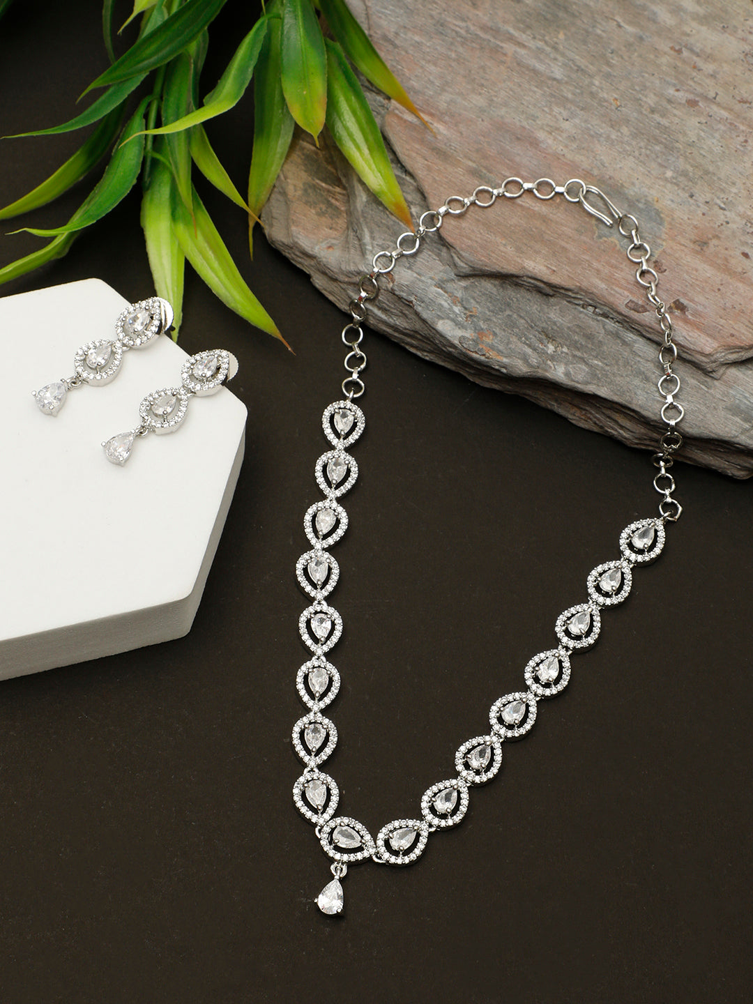 VIVAZS Silver-Plated AD Stone Classy Necklace Set – Vivazs