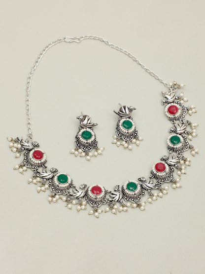 VIVAZS Silver-Plated Oxidised Jewellery Set