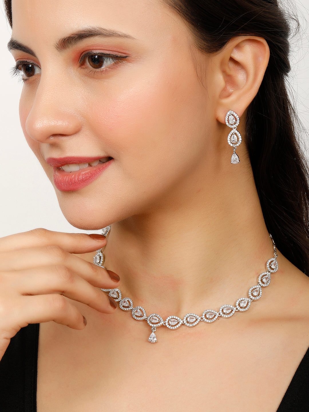 VIVAZS Silver-Plated AD Stone Classy Necklace